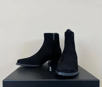Pre-owned Saint Laurent Lukas 40 Boots In Crosta Wool In Black