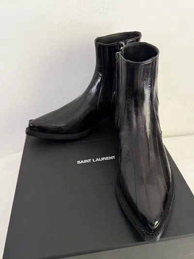 Pre-owned Saint Laurent Lukas Chelsea Boots Eel Skin In Black