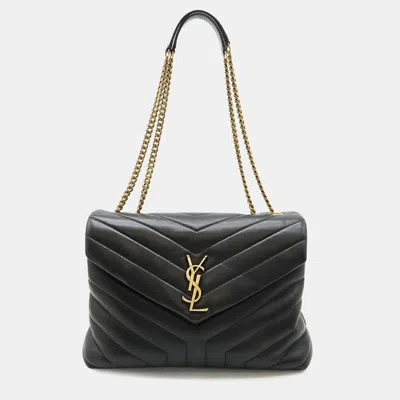 Pre-owned Saint Laurent Lulu Chain Shoulder Bag In Y-quilted Leather Black