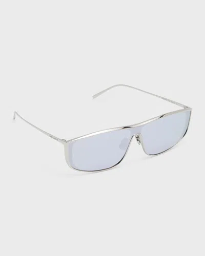 Saint Laurent Luna Mirrored Zinc Alloy Shield Sunglasses In Silver