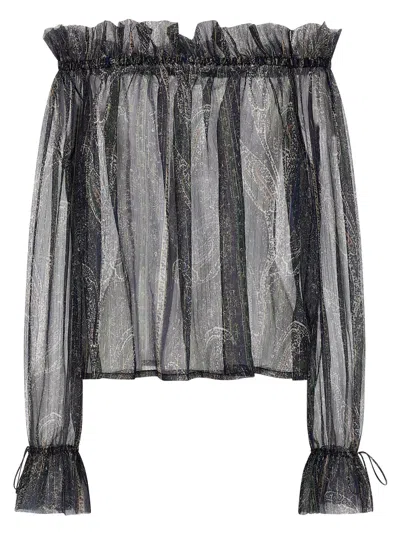 Saint Laurent Lurex Silk Creponne Top In Blue