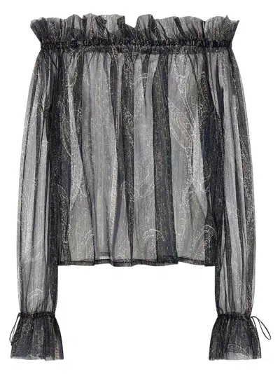 Saint Laurent Lurex Silk Creponne Top In Blue