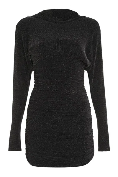 Saint Laurent Cowl Back Glitter Mini Dress In Black