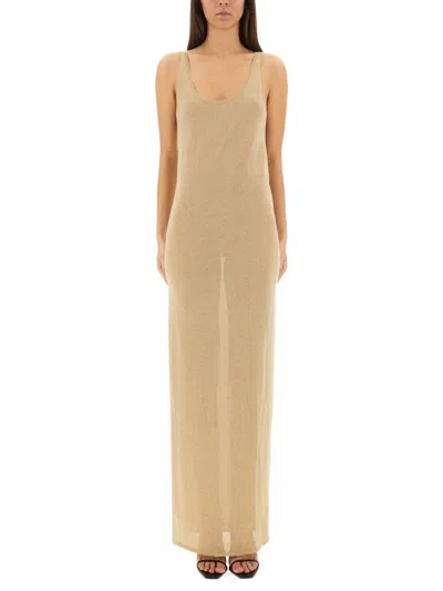 Saint Laurent Lurex Knit Dress In Neutral