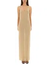 Saint Laurent Maxi Dress Shimmering Finish In Neutral