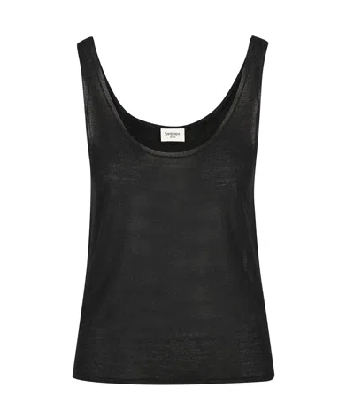 Saint Laurent Lurex Knit Tank Top In Black