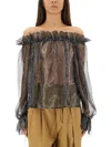 Saint Laurent Lurex Silk Creponne Top In Black