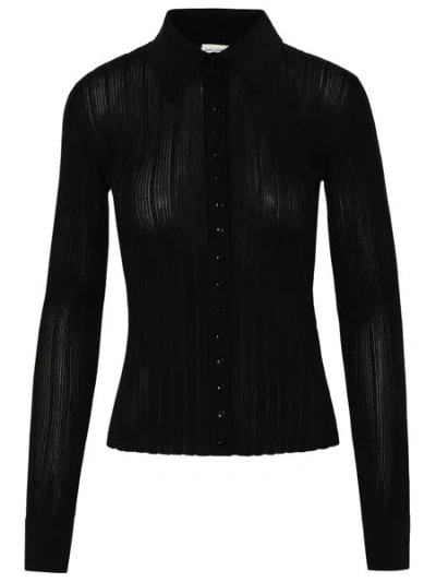 Saint Laurent Luxe Italian Wool Buttoned Long-sleeved Shirt In Noir