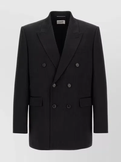 Saint Laurent Luxe Silk Double-breasted Blazer With Peak Lapels