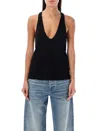 Saint Laurent Black Deep V Neck Tank Top In Black