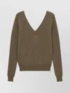 Saint Laurent Luxurious Cashmere V-neck Sweater With Ribbed Trims In Green