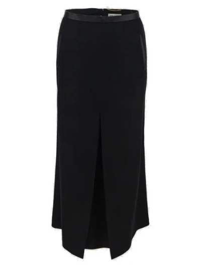Saint Laurent Luxurious Raffia Skirt In Deep Black For Women