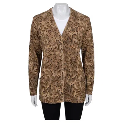 Pre-owned Saint Laurent Luxurious  Animal Print Wool Blend Cardigan Xs In Brown