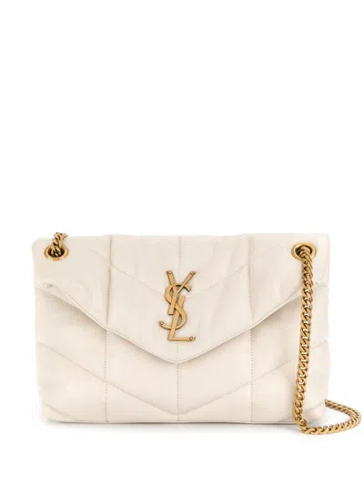 Saint Laurent Luxurious White Lamb Skin Puffer Shoulder Handbag For Women In Neutral