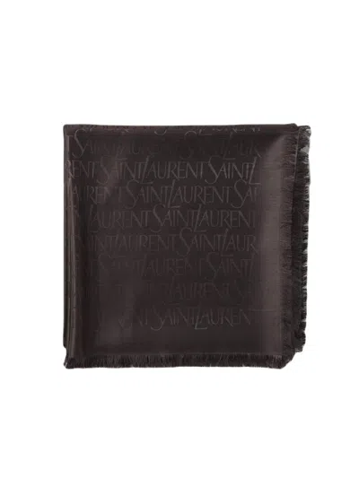 Saint Laurent Luxurious Wool And Silk Scarf With Frayed Hem In Brown