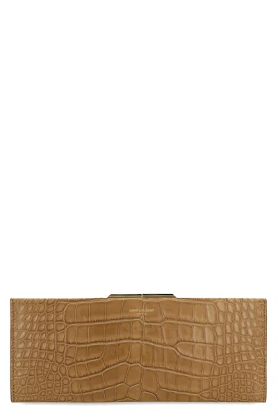 Saint Laurent Luxury Crocodile Leather Clutch For Women In Brown