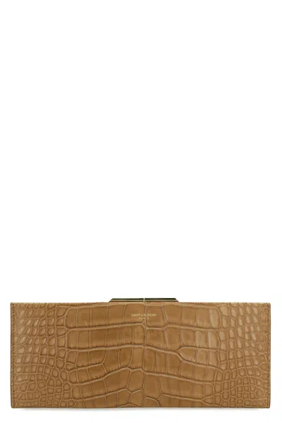 Saint Laurent Luxury Crocodile Leather Clutch For Women In Burgundy