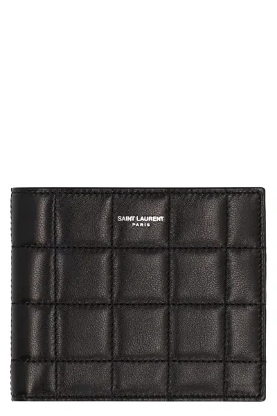 Saint Laurent Luxury Men's Leather Wallet With Multiple Compartments In Black