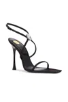 Saint Laurent New Diamond 110 Satin Sandals In Nero & Crystal
