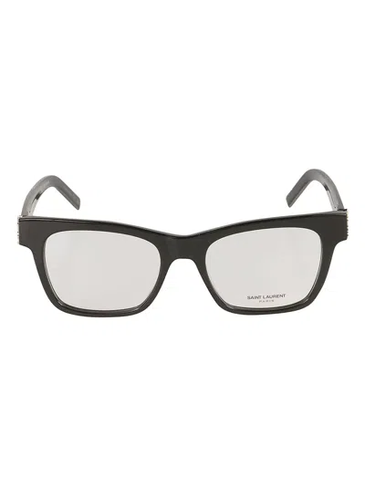 Saint Laurent Ysl Hinge Square Frame Glasses In Black/transparent