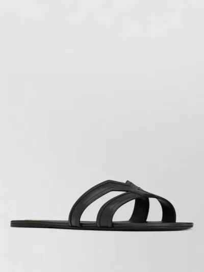 Saint Laurent Mabrouka Leather Slides Flat Open Toe In Black