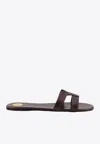 Saint Laurent Mabrouka Logo Leather Slides In Brown