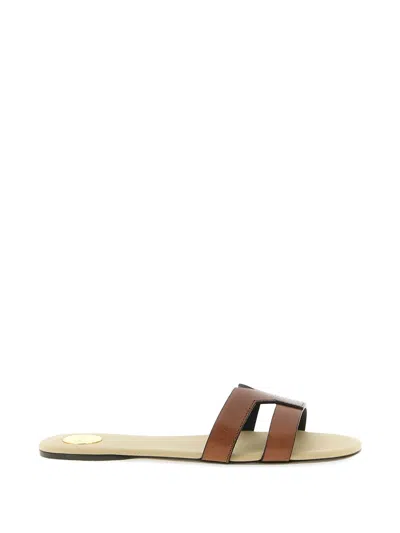Saint Laurent Mabrouka Sandals Open Toe Dual Strap Flat In Multi