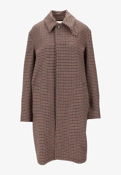Saint Laurent Mac Checked Coat In Gray