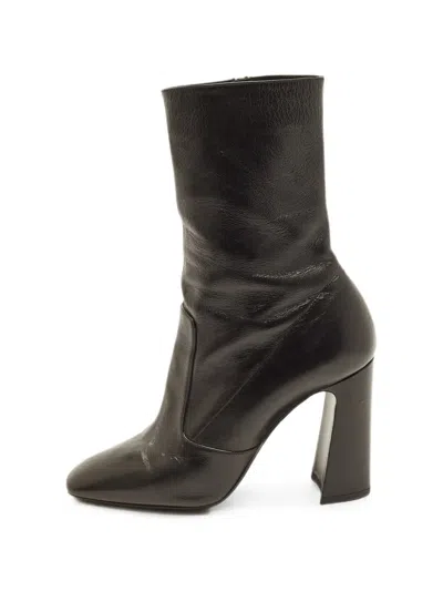 Pre-owned Saint Laurent Maddie Mid-calf Block-heel Boots In 黑色
