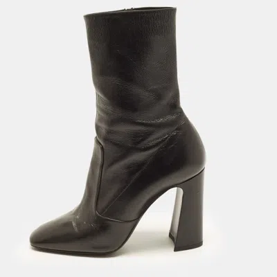 Pre-owned Saint Laurent Maddie Size 40 Black Leather Mid Calf Boots