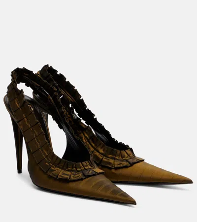 Saint Laurent Madeleine Taffeta Slingback Pumps In Green