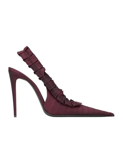 Saint Laurent Madeline Ruffled Slingback Pumps In Burgundy