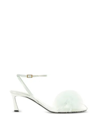 SAINT LAURENT MAE FEATHER-EMBELLISHED SANDALS