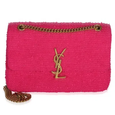 Pre-owned Saint Laurent Magenta Boucle Tweed Patchwork Monogram Medium Jamie Baguette