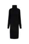 Saint Laurent Turtleneck Ribbed Dress In Noir
