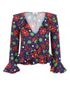 Saint Laurent Floral-print Ruffle Crop Top In 4368