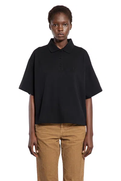 Saint Laurent Maglietta Polo Cassandre In Piqué In Black