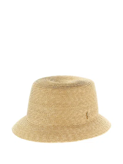 Saint Laurent Maglina Straw Bucket Hat In Neutral