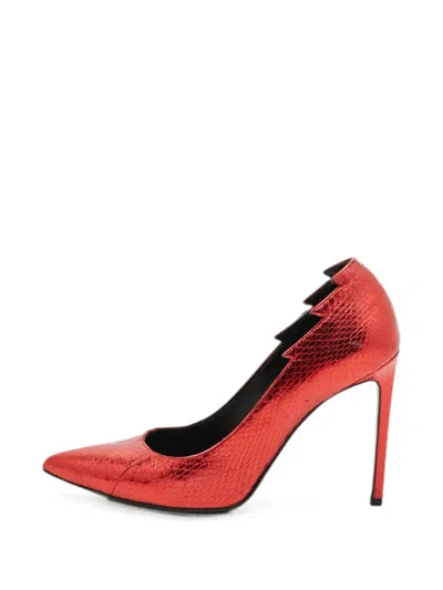 Pre-owned Saint Laurent Maike Snakeskin-effect Pumps In Red