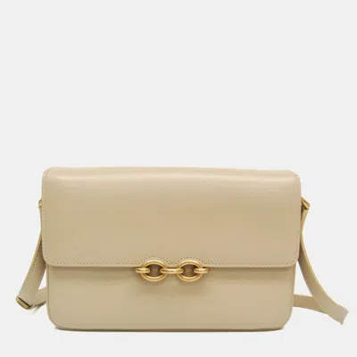 Pre-owned Saint Laurent Maillon Satchel Leather Shoulder Bag Beige In Sand