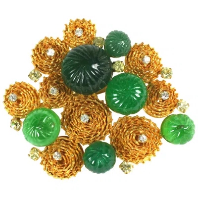 Pre-owned Saint Laurent Maison Gripoix For Yves  Emerald Pate De Verre Brooch In Green