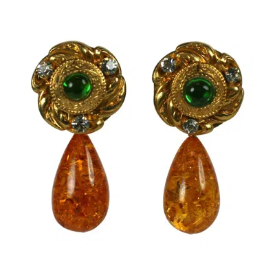 Pre-owned Saint Laurent Maison Gripoix For Yves  Poured Glass And Amber Earrings In Brown