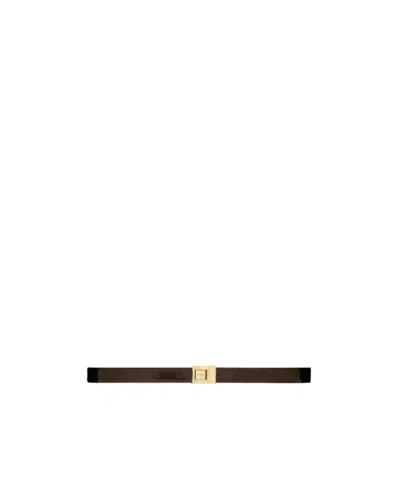 Saint Laurent Male Suede Buckle Narrow Waist Belt In Brown