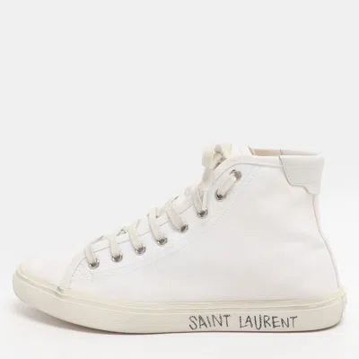 Pre-owned Saint Laurent Malibu Size 38.5 White Canvas High Top Sneakers