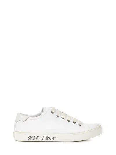 Saint Laurent Malibu Calf Leather Lace-up Sneakers In White