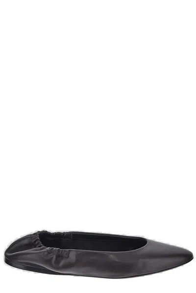 Saint Laurent Round Toe Ballet Shoes In Brown