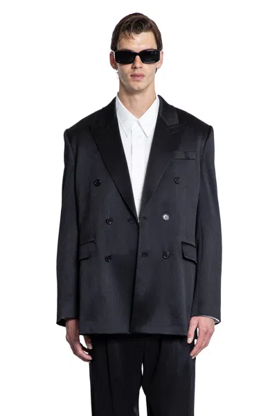 Saint Laurent Double-breasted Blazer In Silk Satin Crepon In Black