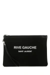 Saint Laurent Rive Gauche Logo-print Clutch In Black