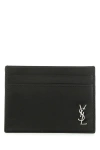 Saint Laurent Cassandre Small Leather Card Case In Black