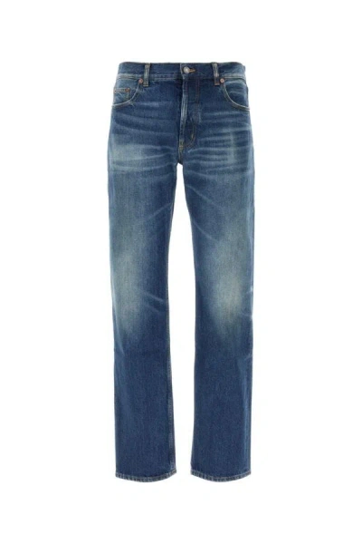 Saint Laurent Logo Patch Straight Leg Jeans In Blue